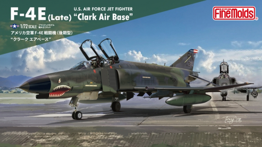 Box art of the 1/72 F-4E (late) at Clark Air Base with PN tailcode and sharkmouth nose, canopies open on the mid-1980s ramp scene.