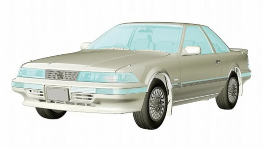 Computer-generated model of the 1/24 Toyota Soarer (Z20) 3.0GT-Limited kit in beige silver, front three‑quarter view with period wire wheels.