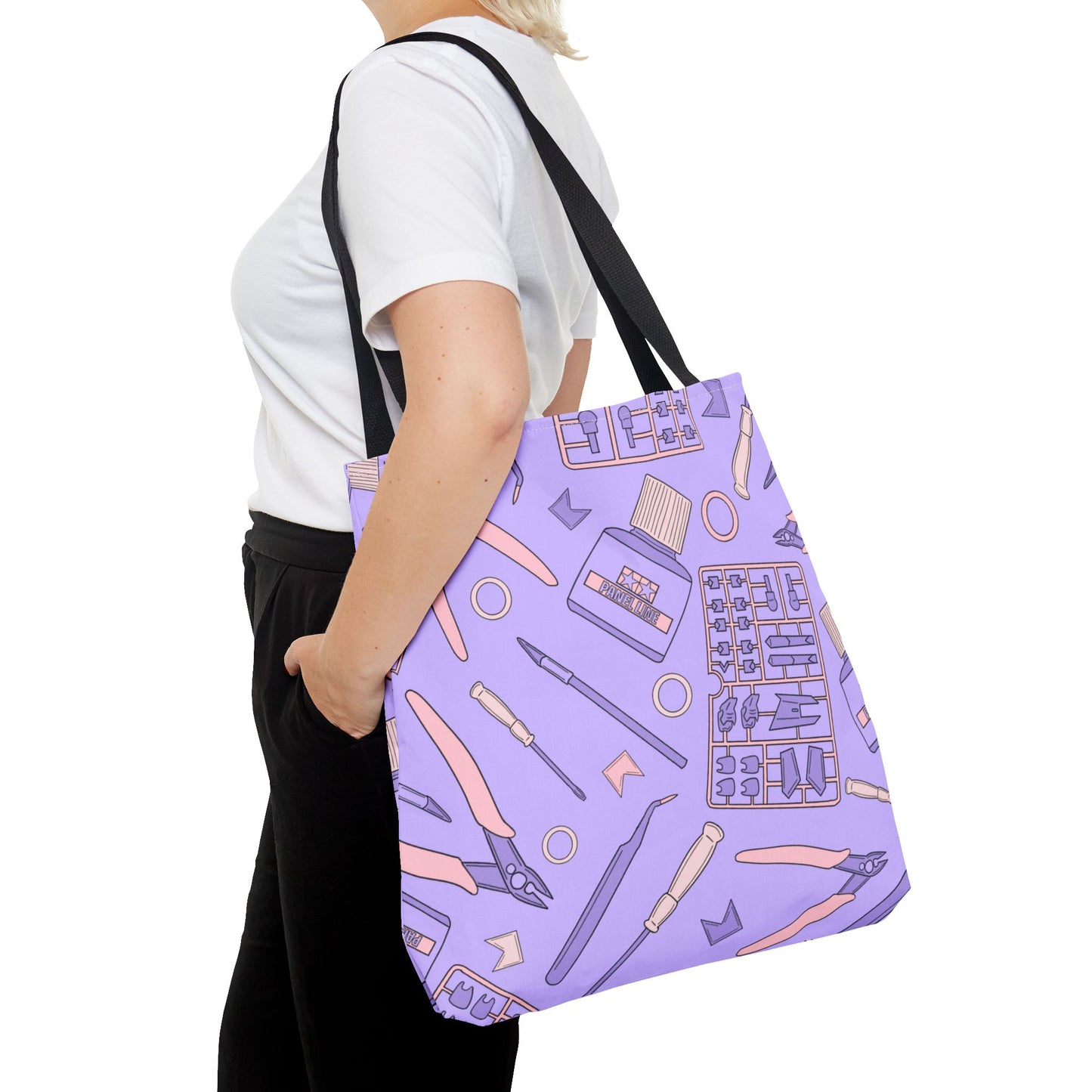 Artrovo Gundam Model Tools Pattern Tote Bag – Lavender Hobby Artist AOP Shopper
