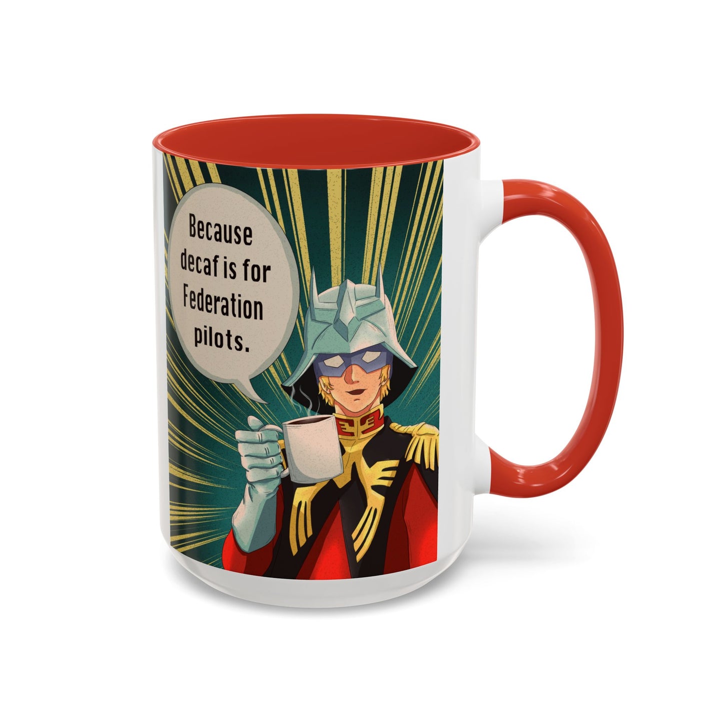 Char Aznable “Decaf Is for Federation Pilots” Mug (15oz) — Red Handle & Interior