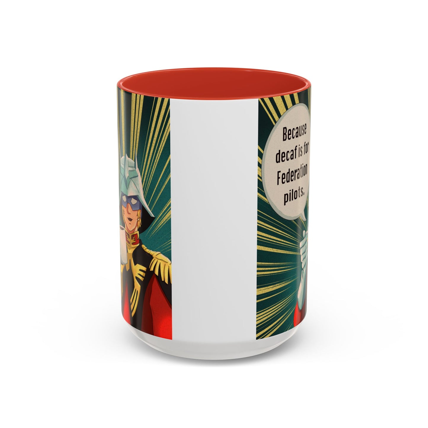 Char Aznable “Decaf Is for Federation Pilots” Mug (15oz) — Red Handle & Interior