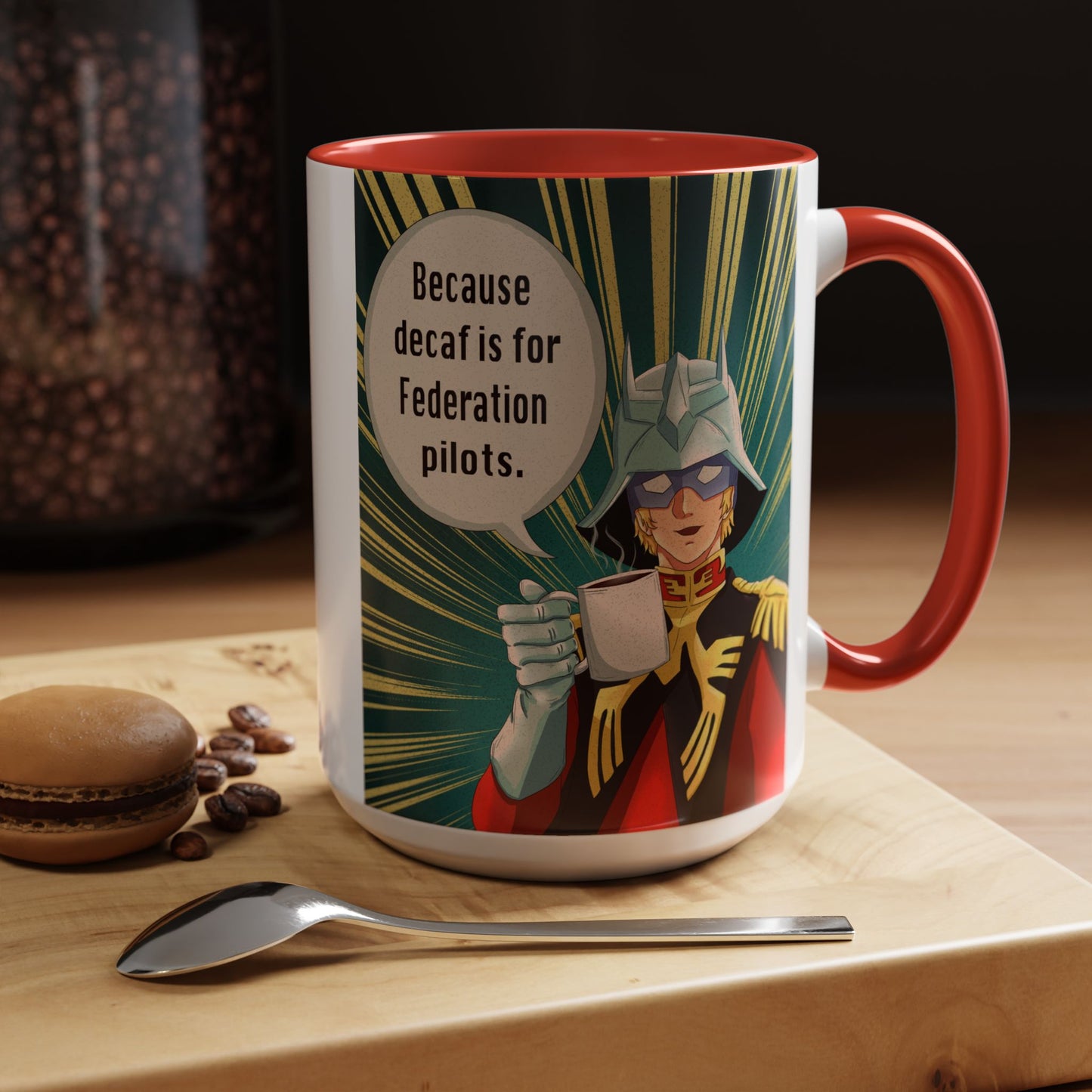 Char Aznable “Decaf Is for Federation Pilots” Mug (15oz) — Red Handle & Interior