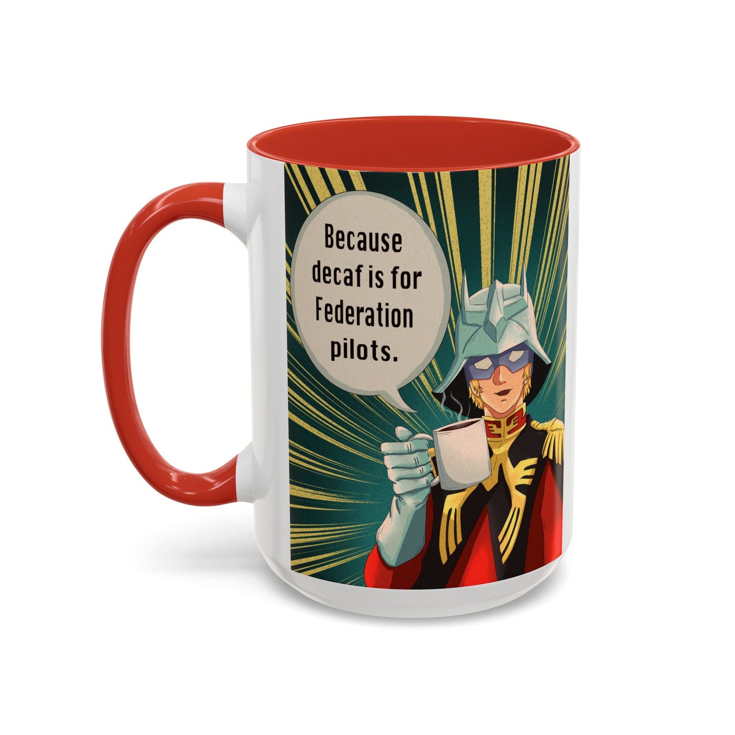 Char Aznable “Decaf Is for Federation Pilots” Mug (15oz) — Red Handle & Interior