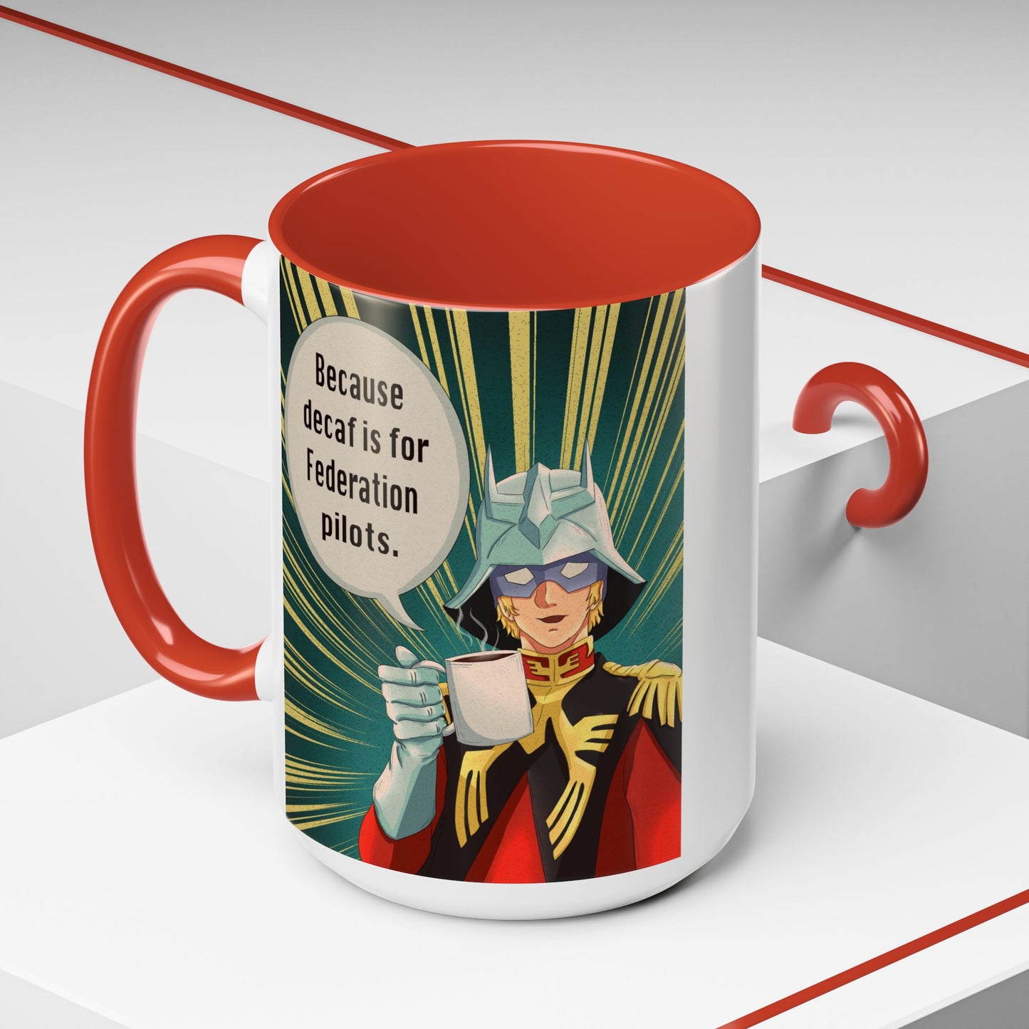 Char Aznable “Decaf Is for Federation Pilots” Mug (15oz) — Red Handle & Interior