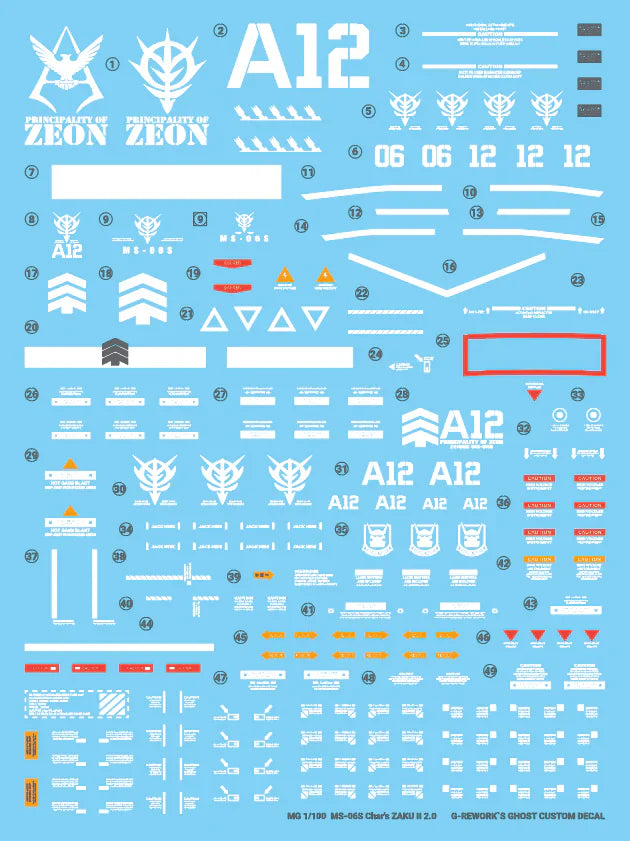 G-Rework 1/100 MG Char’s Zaku II 2.0 Custom Decals