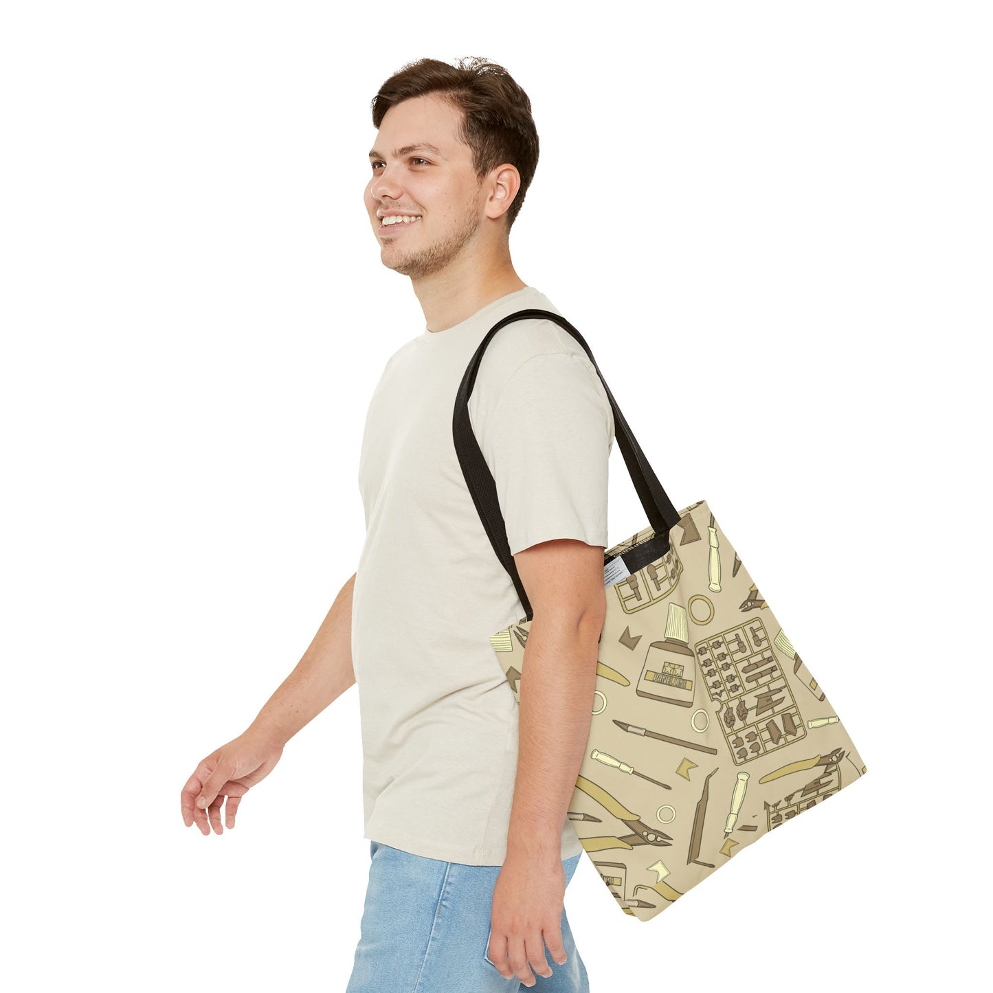 Artrovo Gundam Model Tools Pattern Tote Bag – Beige Hobby Artist AOP Shopper