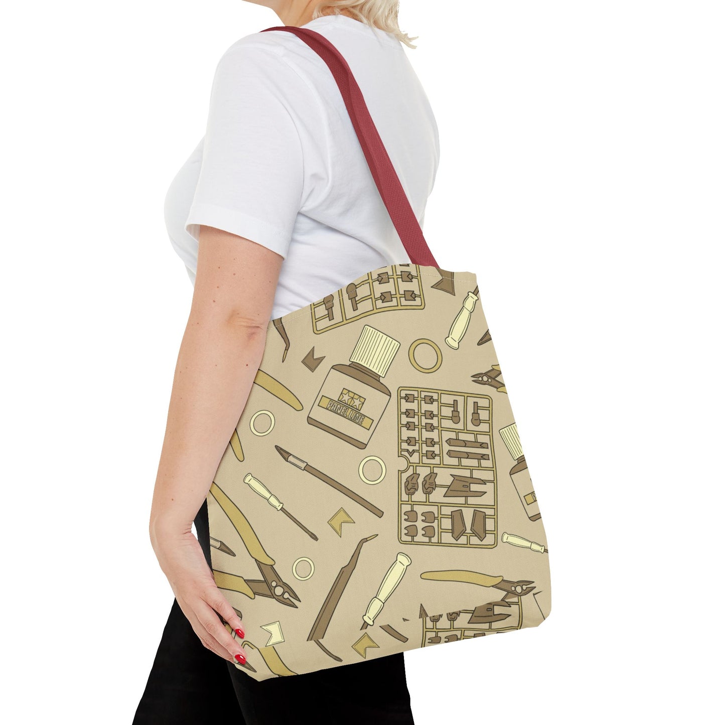 Artrovo Gundam Model Tools Pattern Tote Bag – Beige Hobby Artist AOP Shopper