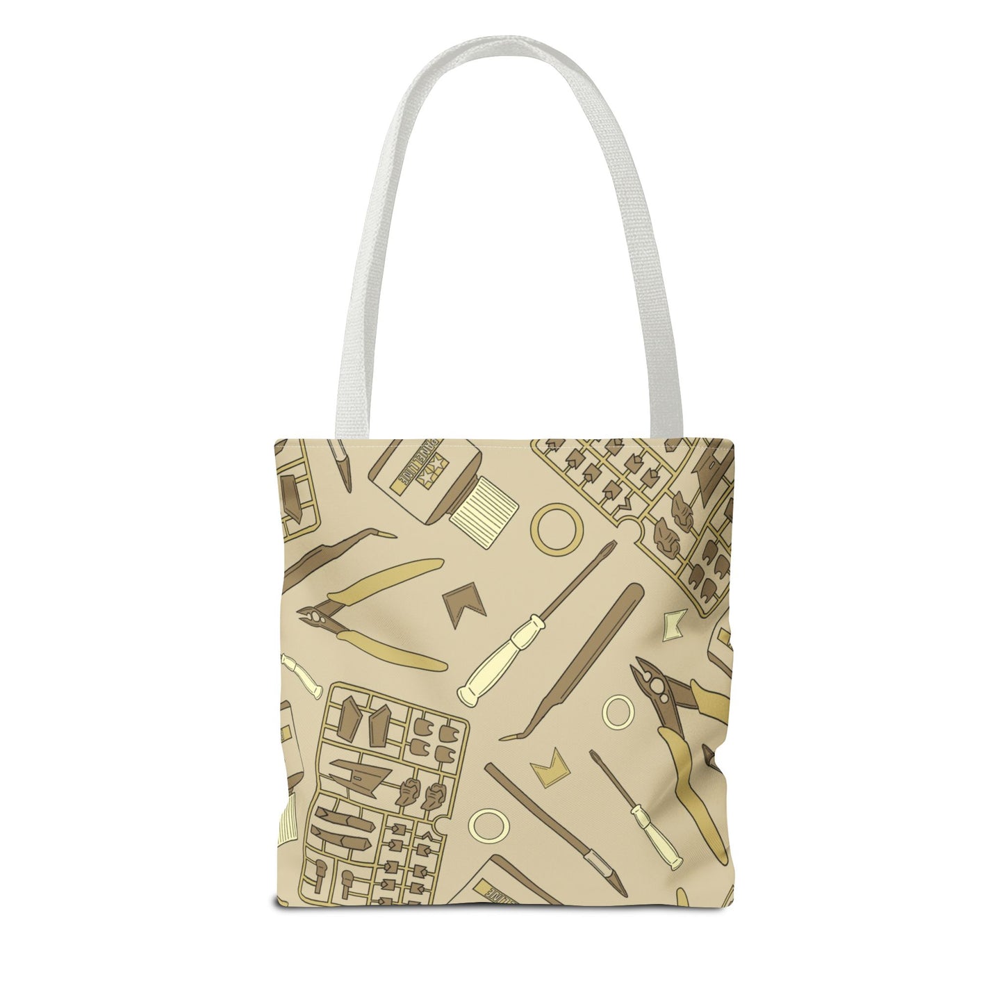Artrovo Gundam Model Tools Pattern Tote Bag – Beige Hobby Artist AOP Shopper