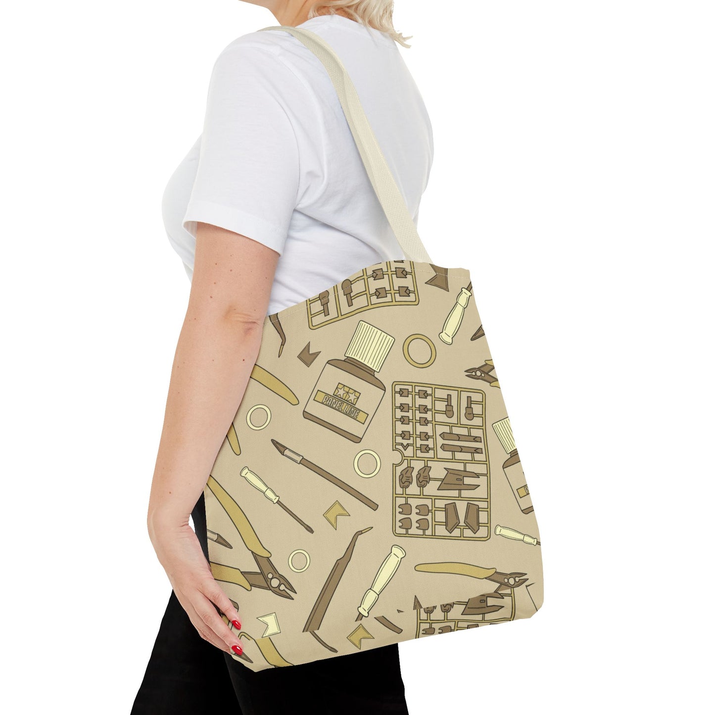 Artrovo Gundam Model Tools Pattern Tote Bag – Beige Hobby Artist AOP Shopper