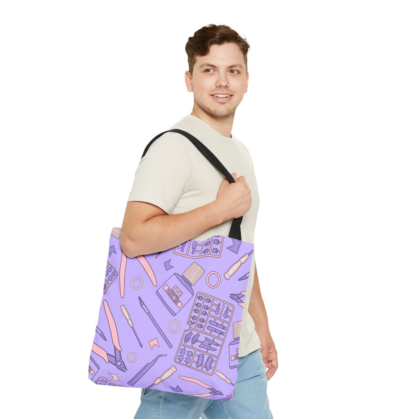 Artrovo Gundam Model Tools Pattern Tote Bag – Lavender Hobby Artist AOP Shopper