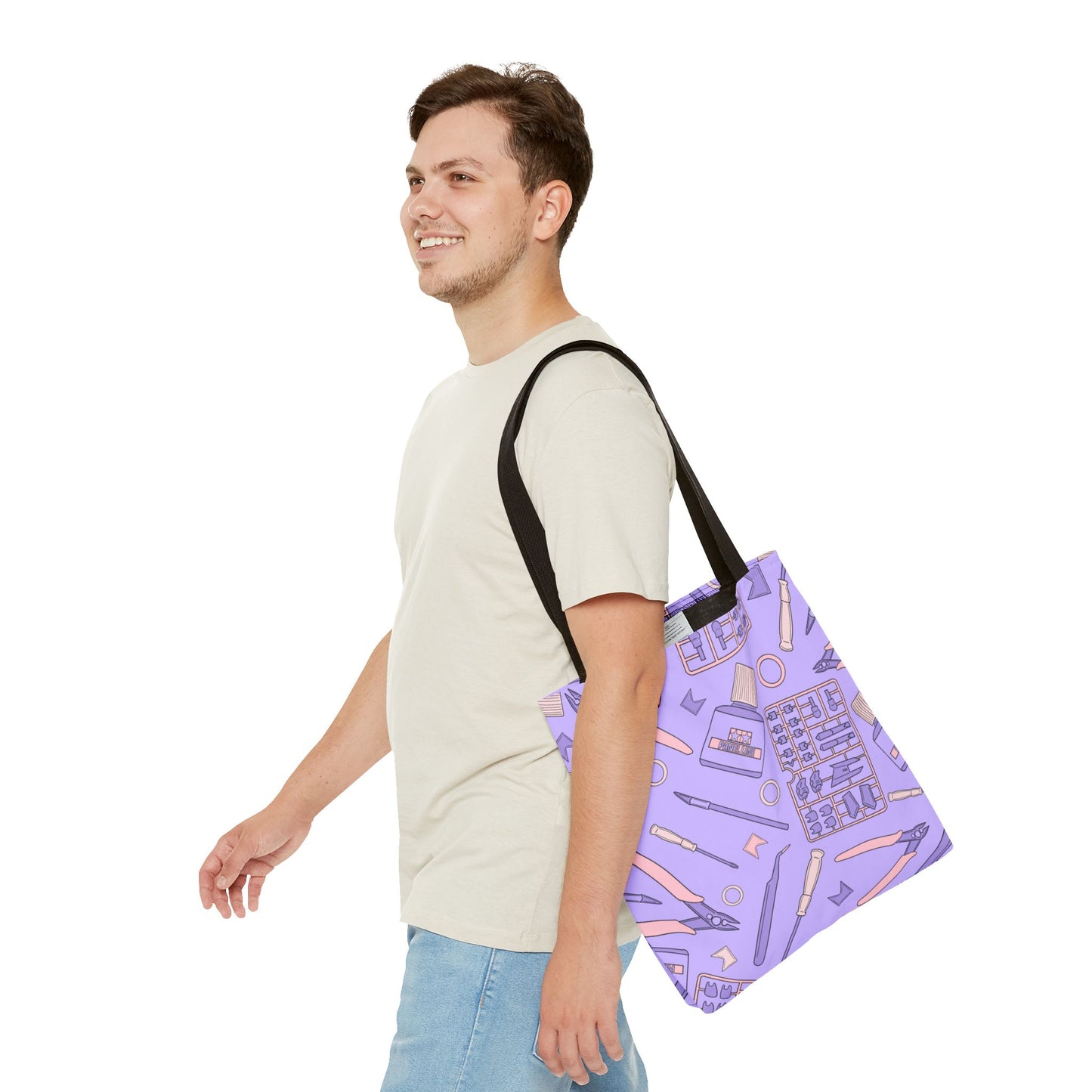 Artrovo Gundam Model Tools Pattern Tote Bag – Lavender Hobby Artist AOP Shopper