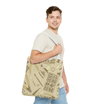 Artrovo Gundam Model Tools Pattern Tote Bag – Beige Hobby Artist AOP Shopper