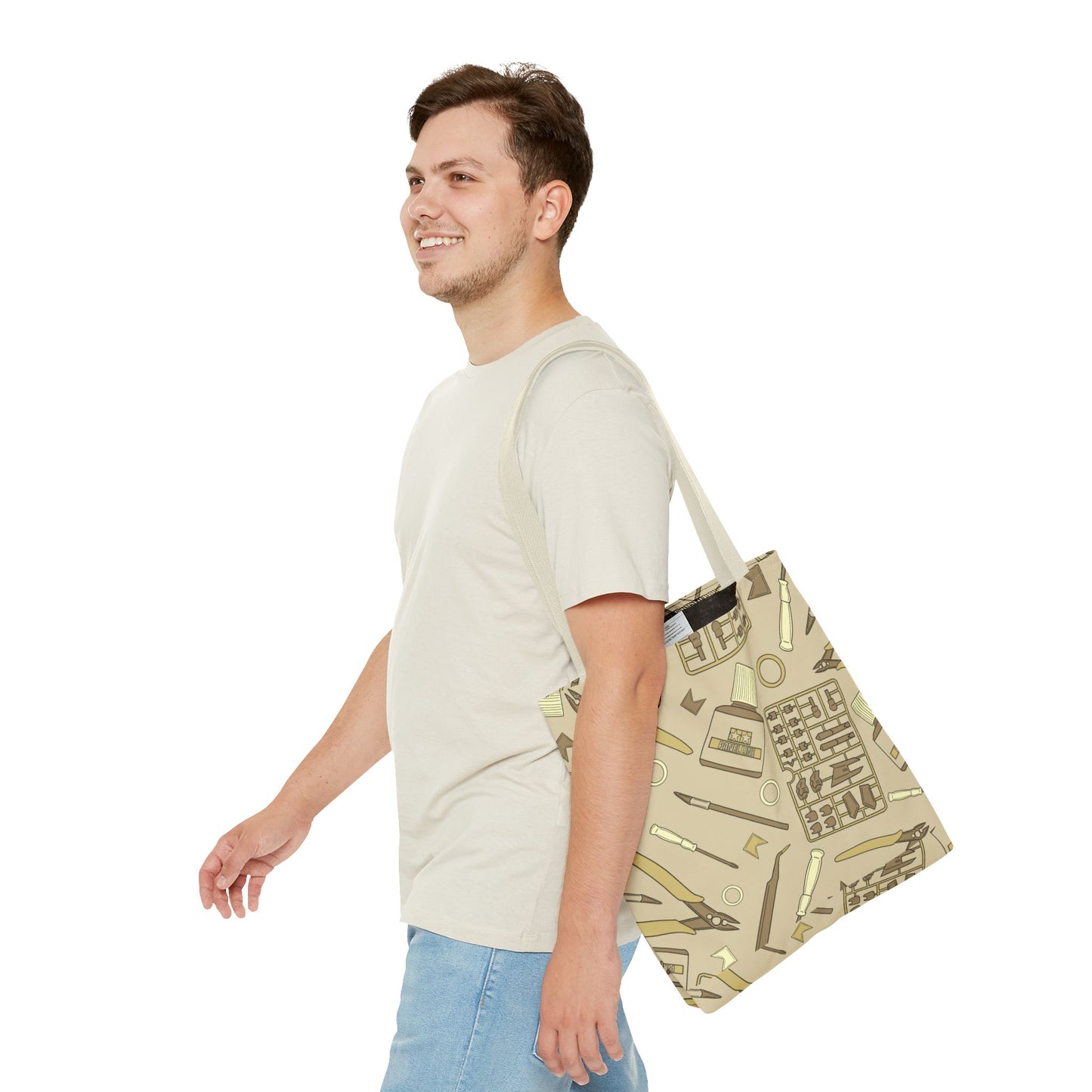 Artrovo Gundam Model Tools Pattern Tote Bag – Beige Hobby Artist AOP Shopper