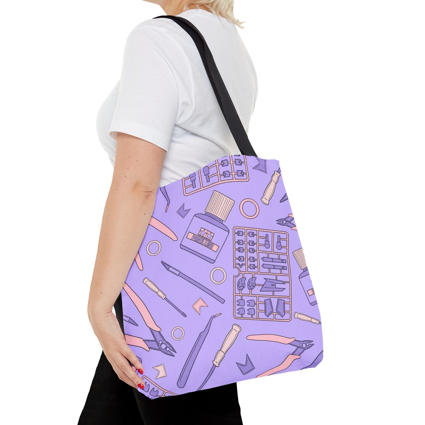 Artrovo Gundam Model Tools Pattern Tote Bag – Lavender Hobby Artist AOP Shopper
