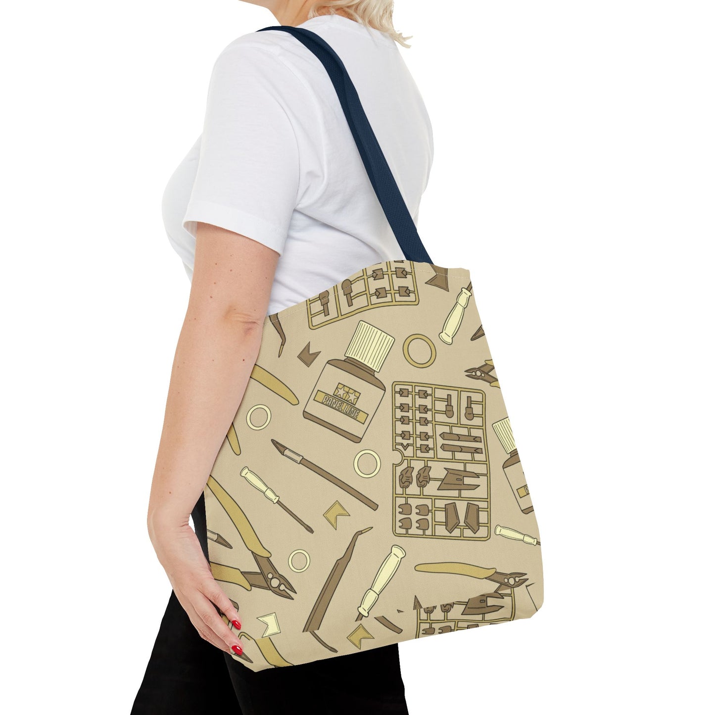 Artrovo Gundam Model Tools Pattern Tote Bag – Beige Hobby Artist AOP Shopper