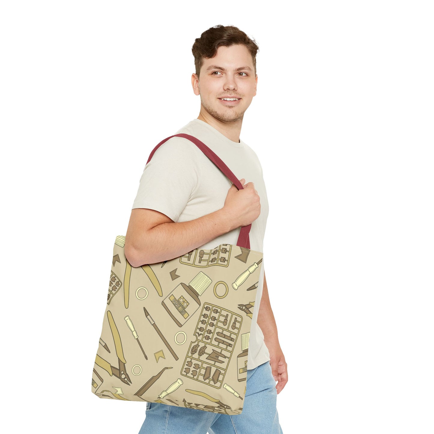 Artrovo Gundam Model Tools Pattern Tote Bag – Beige Hobby Artist AOP Shopper
