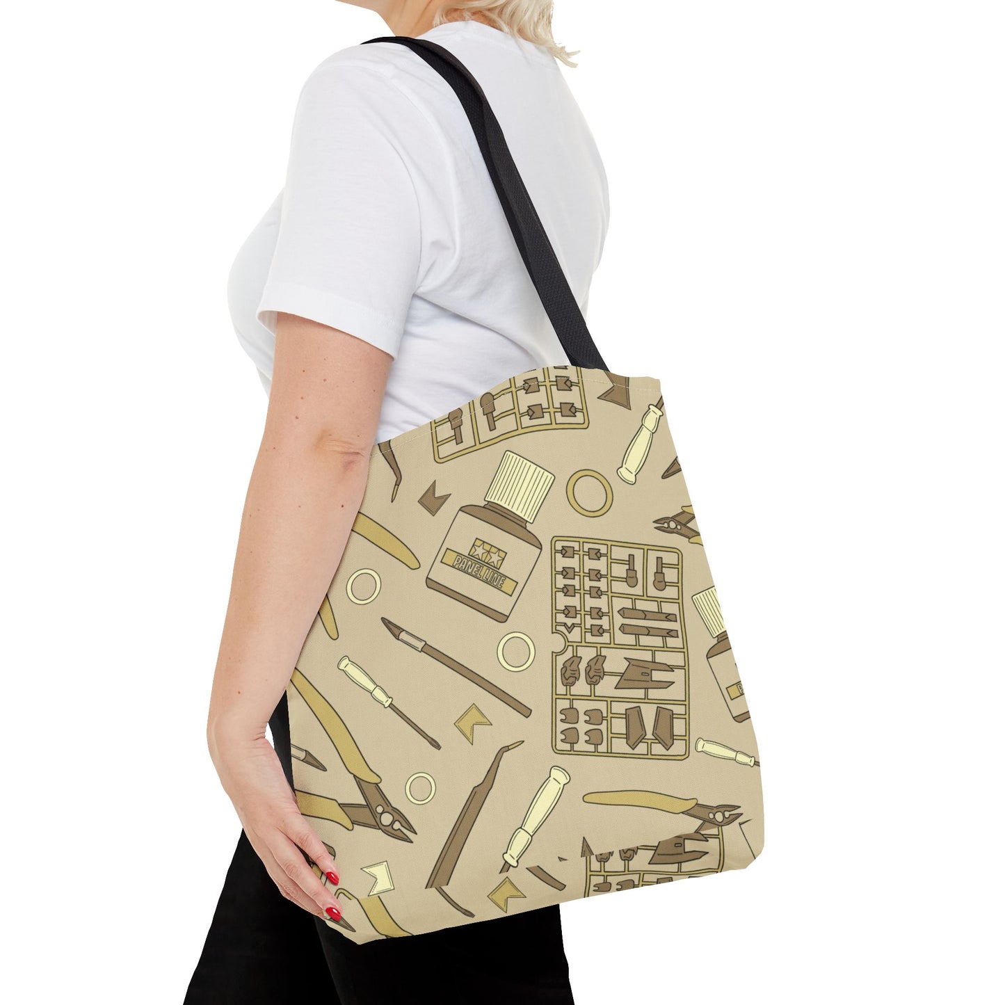 Artrovo Gundam Model Tools Pattern Tote Bag – Beige Hobby Artist AOP Shopper
