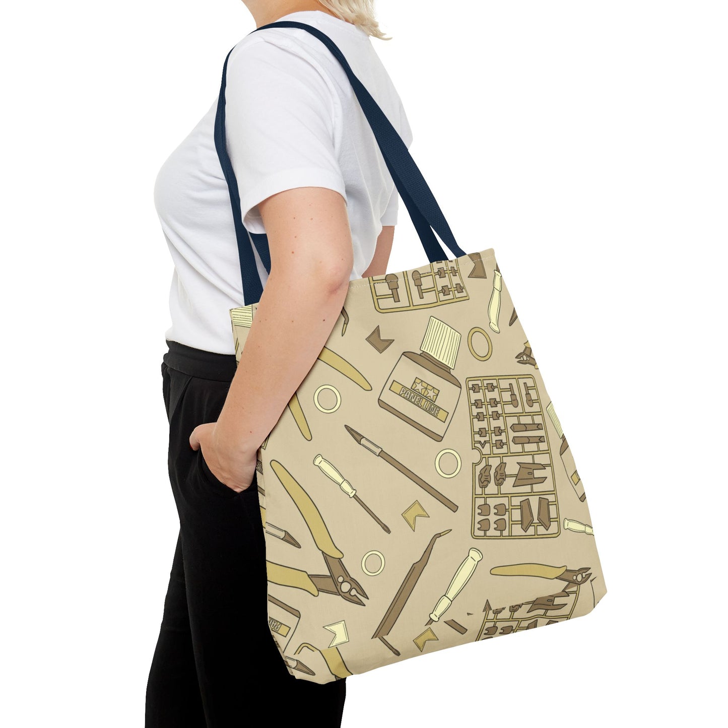 Artrovo Gundam Model Tools Pattern Tote Bag – Beige Hobby Artist AOP Shopper
