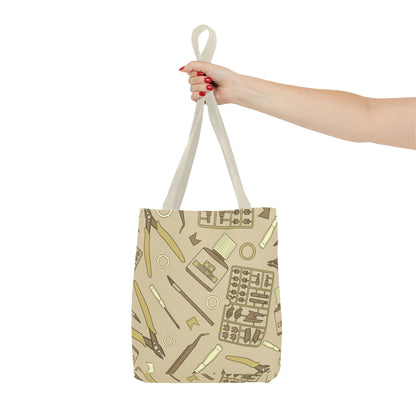 Artrovo Gundam Model Tools Pattern Tote Bag – Beige Hobby Artist AOP Shopper