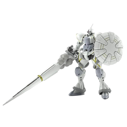 Model kit of a robot with a sword on a gray background
