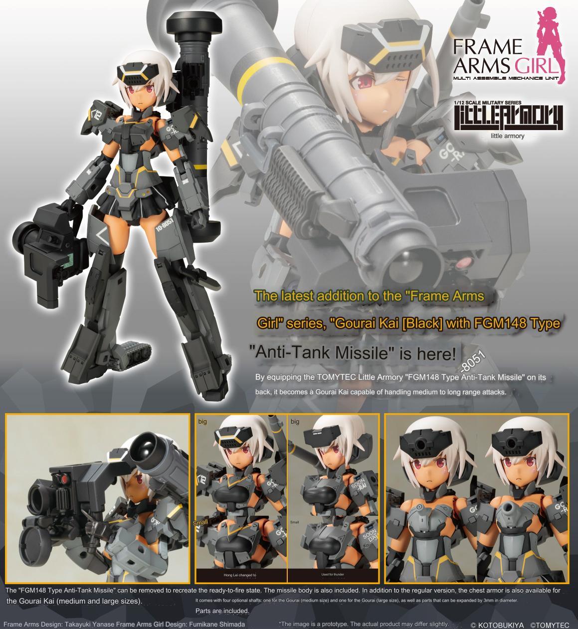 Kotobukiya Frame Arms Girl Gourai-Kai (Black) w/ FGM148 Type Anti-Tank Missile Model Kit - Image 15 of 15