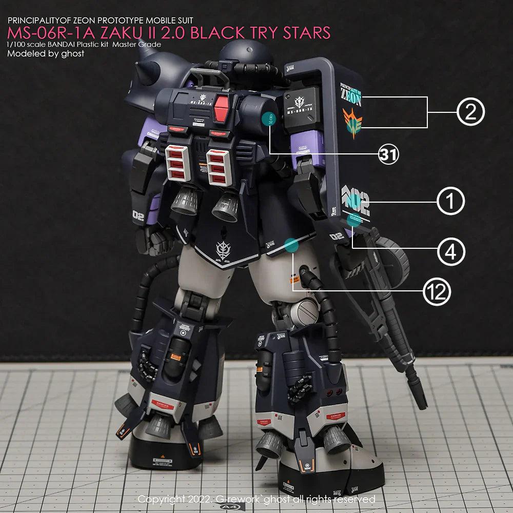 G-Rework 1/100 MG Black Tri-Stars Zaku II Custom Decals