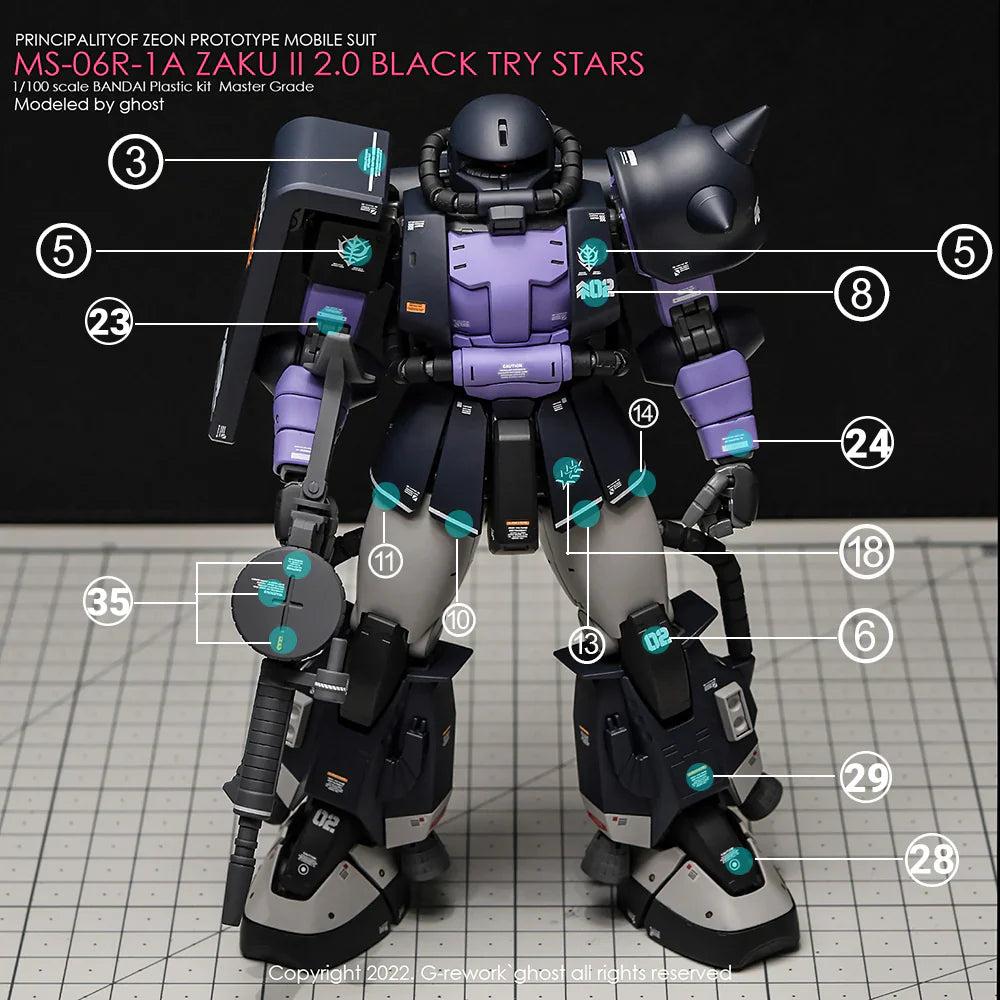 G-Rework 1/100 MG Black Tri-Stars Zaku II Custom Decals