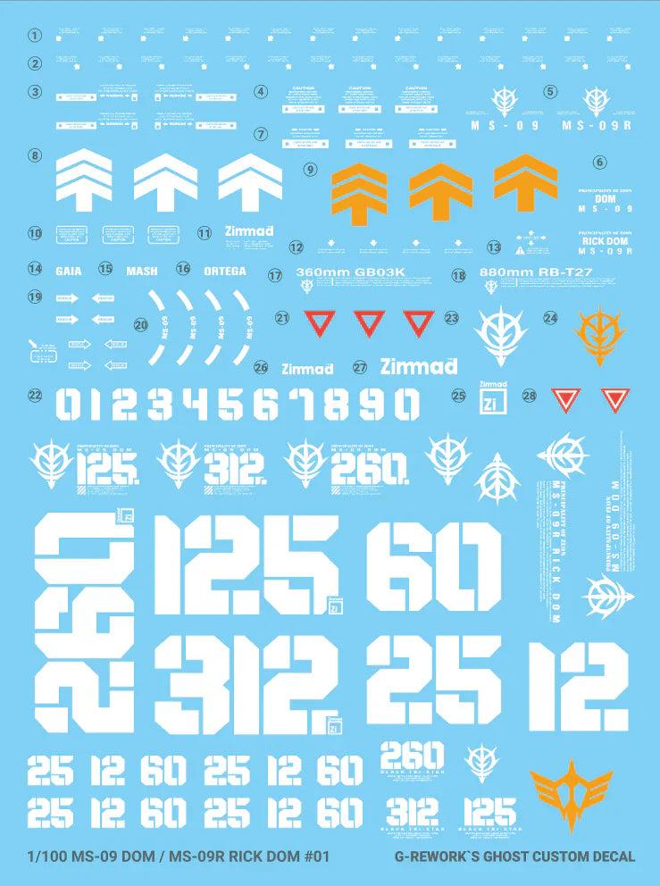 G-Rework 1/100 MG Dom 1.5/Rick Dom 1.5 (Select) Custom Decals