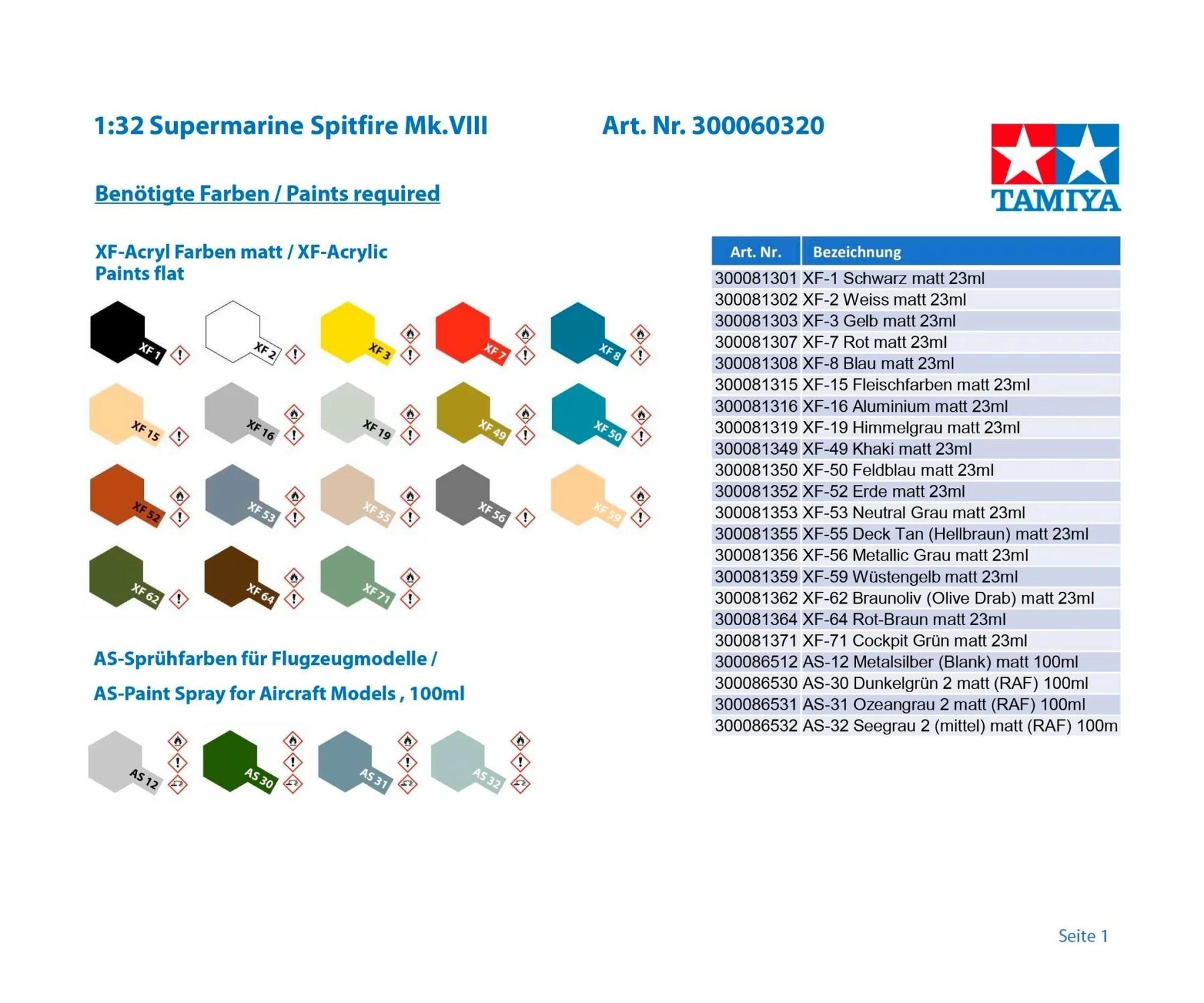 Tamiya 1/32 Spitfire MK Viii Model Kit — official product photo 2