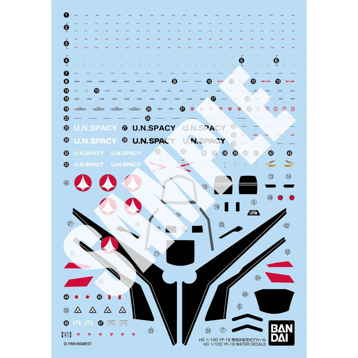 Bandai 1/100 HG YF-19 Water Decal — official product photo 1