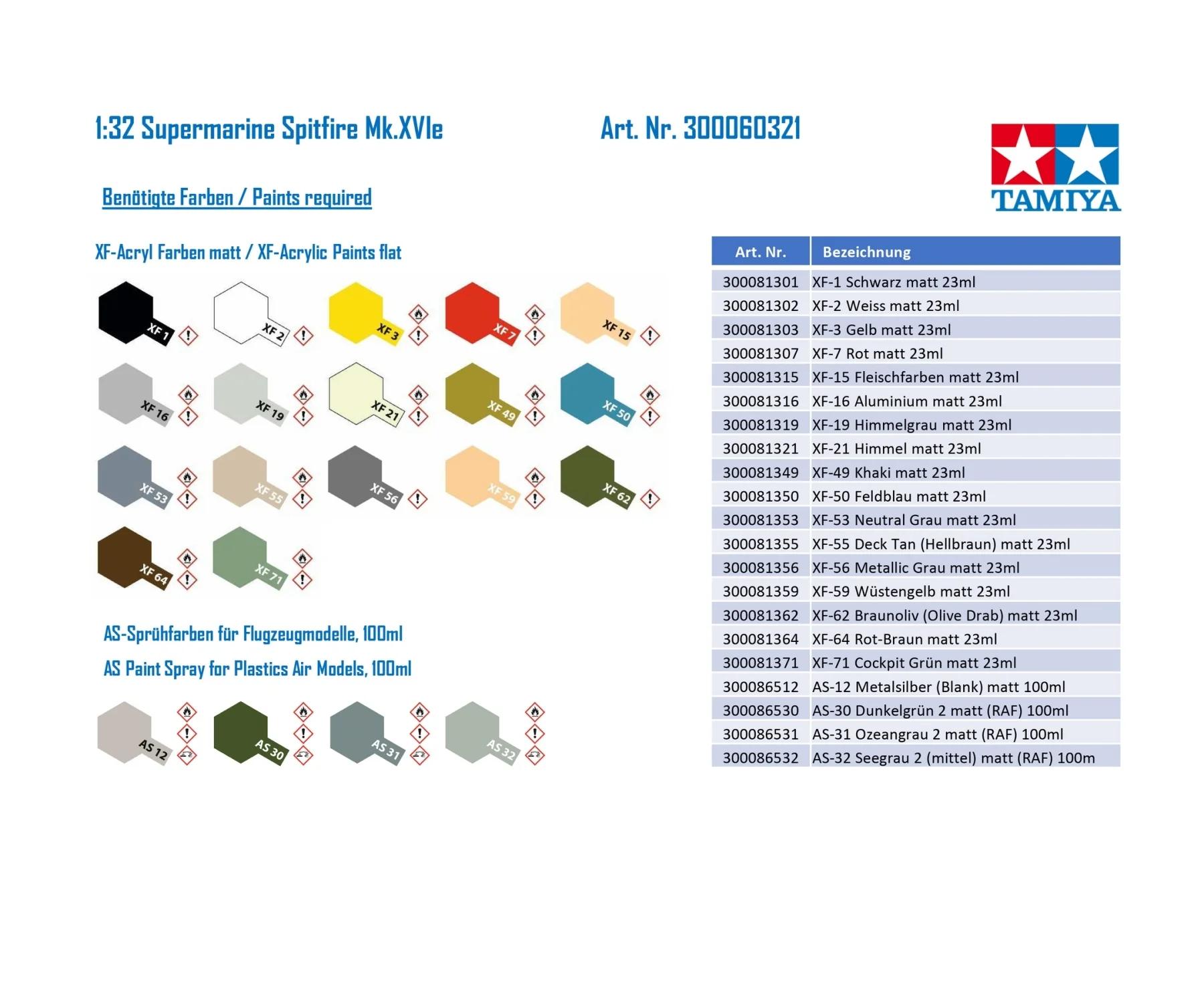 Tamiya 1/32 Spitfire MK Xvie Model Kit — official product photo 3
