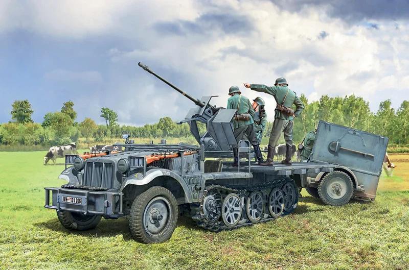 Italeri 1/35 SD Kfz 10 4 W Flak 30 Crew Model Kit — official product photo 1