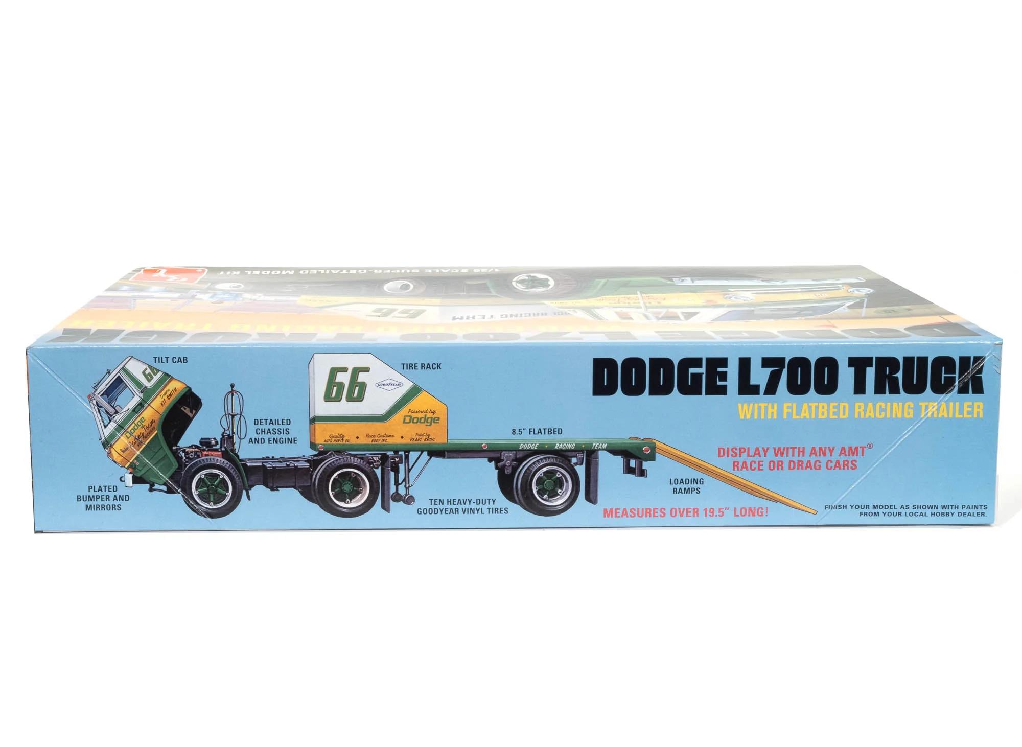 AMT 66 Dodge L700 Truck W Flatbed Race Trlr Model Kit — official product photo 3