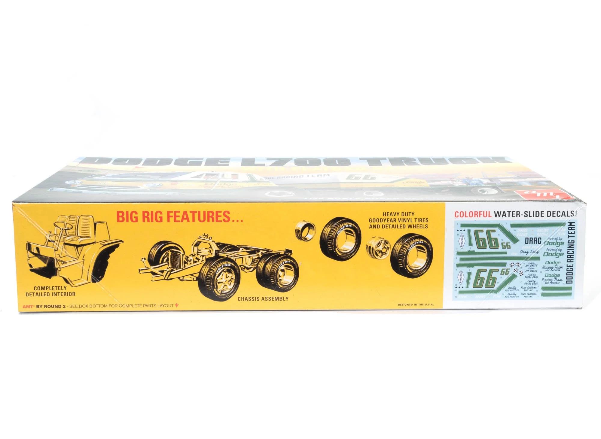 AMT 66 Dodge L700 Truck W Flatbed Race Trlr Model Kit — official product photo 4