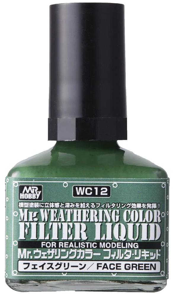 Mr. Hobby Weathering Color Filter Liquid Face Green (WC12) 40 ml — official product photo 1