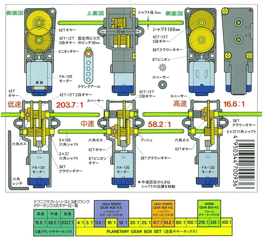 Tamiya 3 Speed Crank Axle Gearbox Model Kit — official product photo 2
