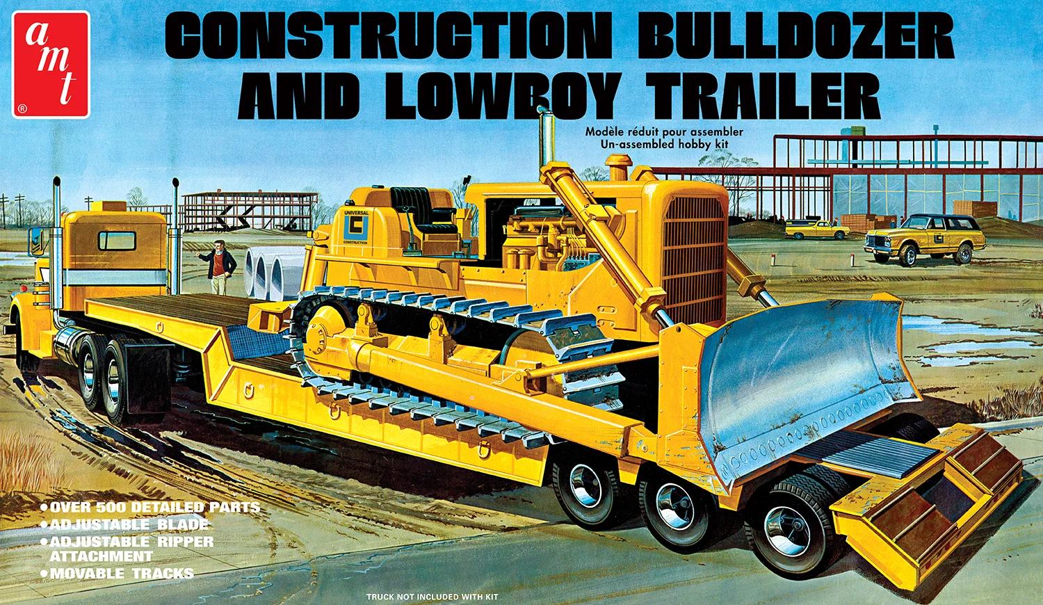 AMT Lowboy Trailer Bulldozer Model Kit — official product photo 1