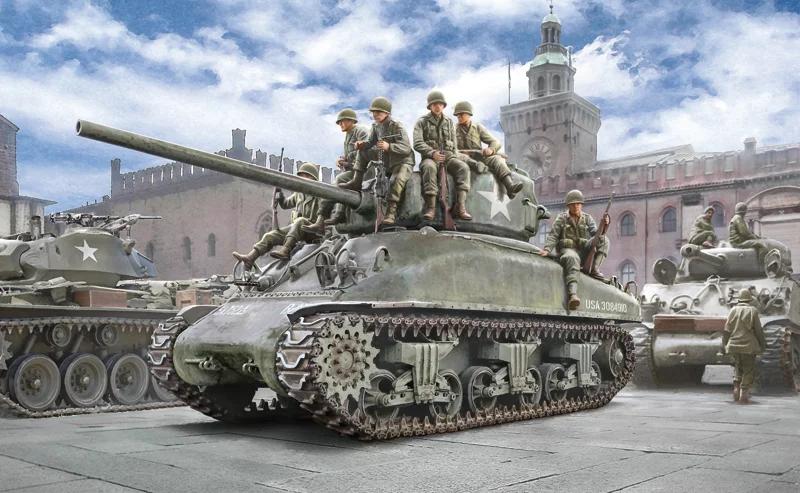 Italeri 1/35 M4a1 Sherman W US Infntry Model Kit — official product photo 1