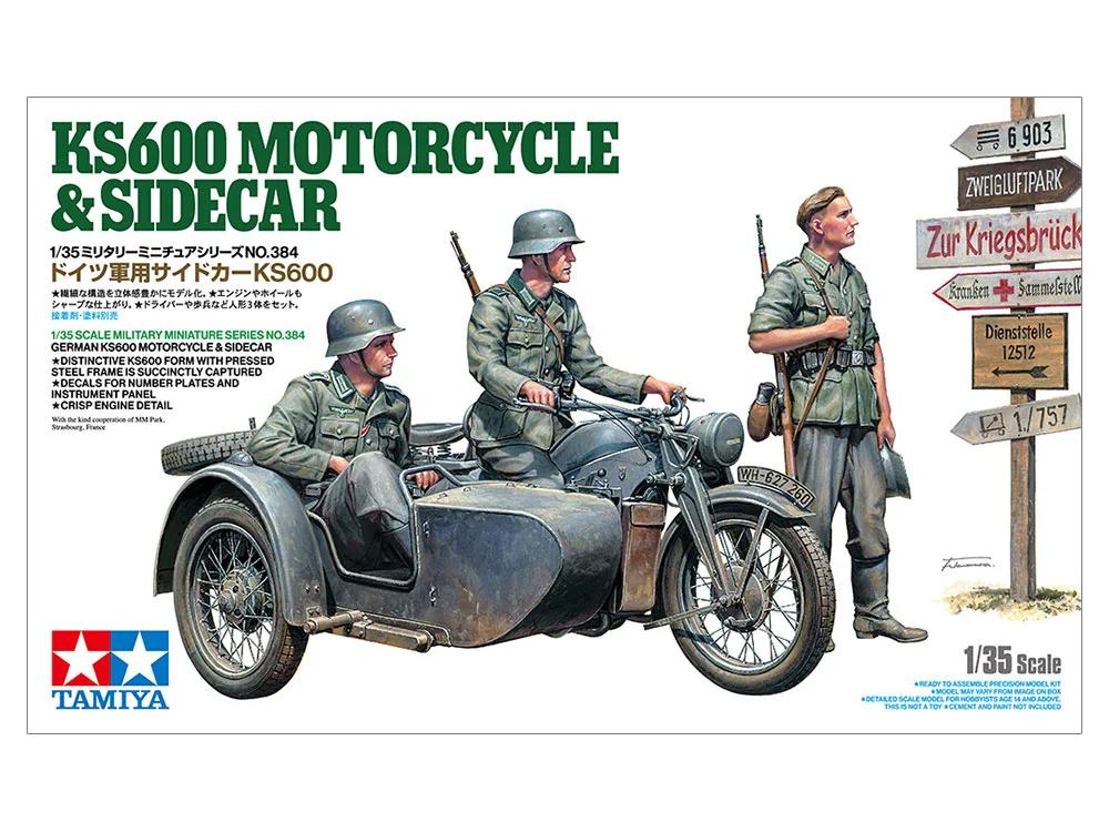 Tamiya 1/35 German Ks600 Motorcycle Sidecar Model Kit — official product photo 1