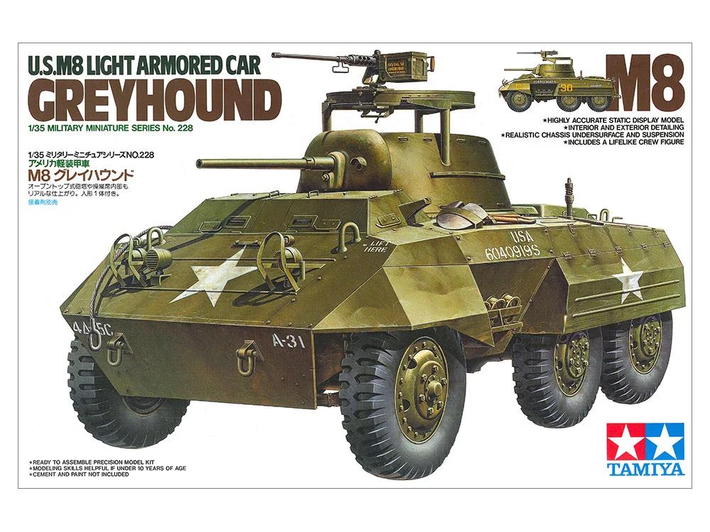 Tamiya M-8 US Light Truck Greyhound Model Kit — official product photo 1