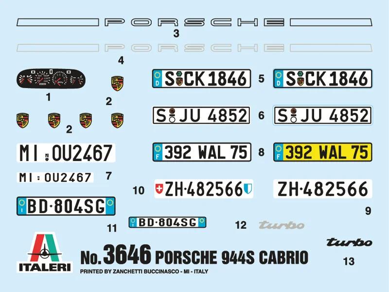 Italeri 1/24 Porsche 944 S Cabrio Model Kit — official product photo 2