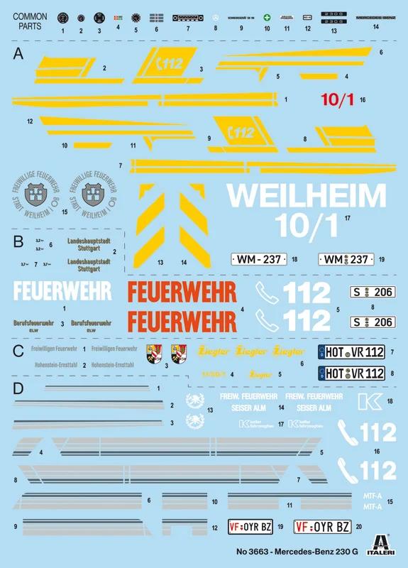 Italeri 1/24 Mercedes G230 Feuerwehr Model Kit — official product photo 2