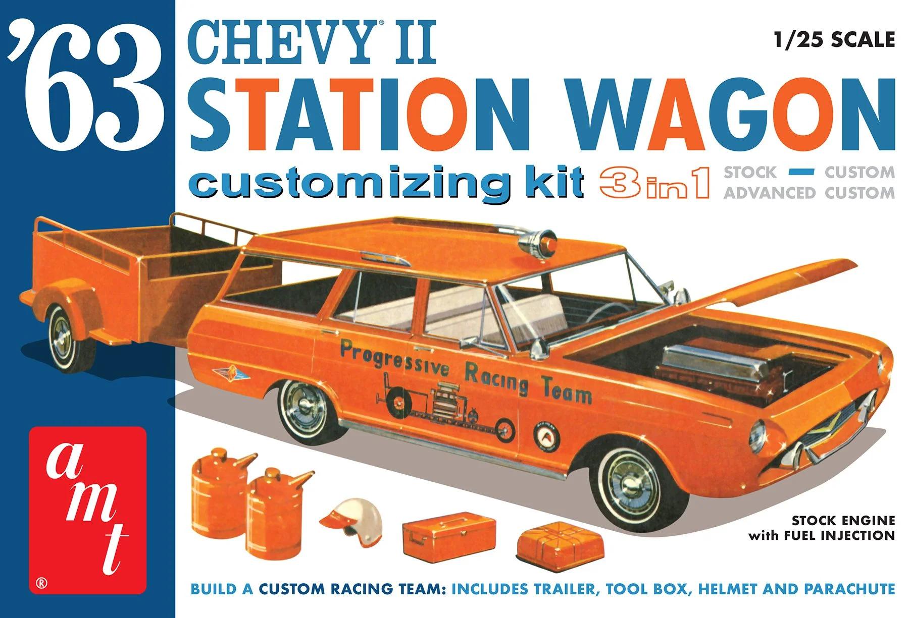 AMT 1/25 63 Chevy II Station Wagon W Trailr Model Kit — box art