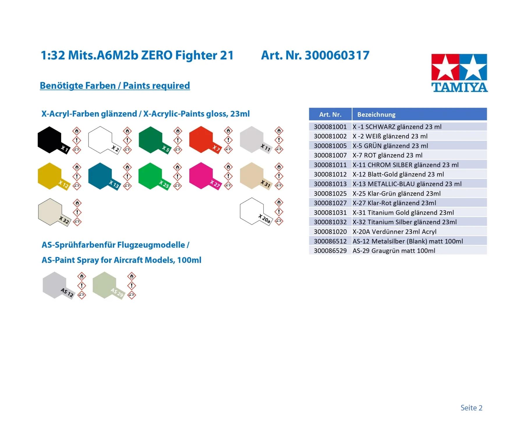 Tamiya 1/32 A6m2b 21 Zero Model Kit — official product photo 4