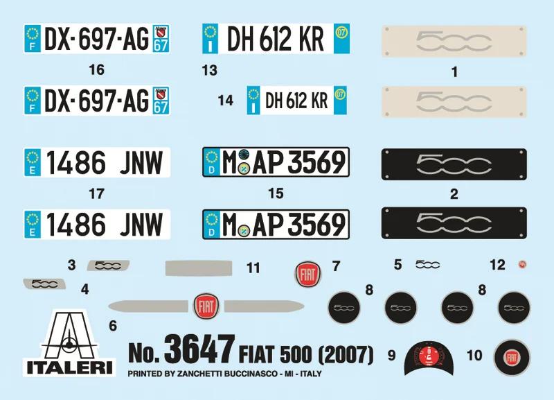 Italeri 1/24 Fiat 5002007 Model Kit — official product photo 3