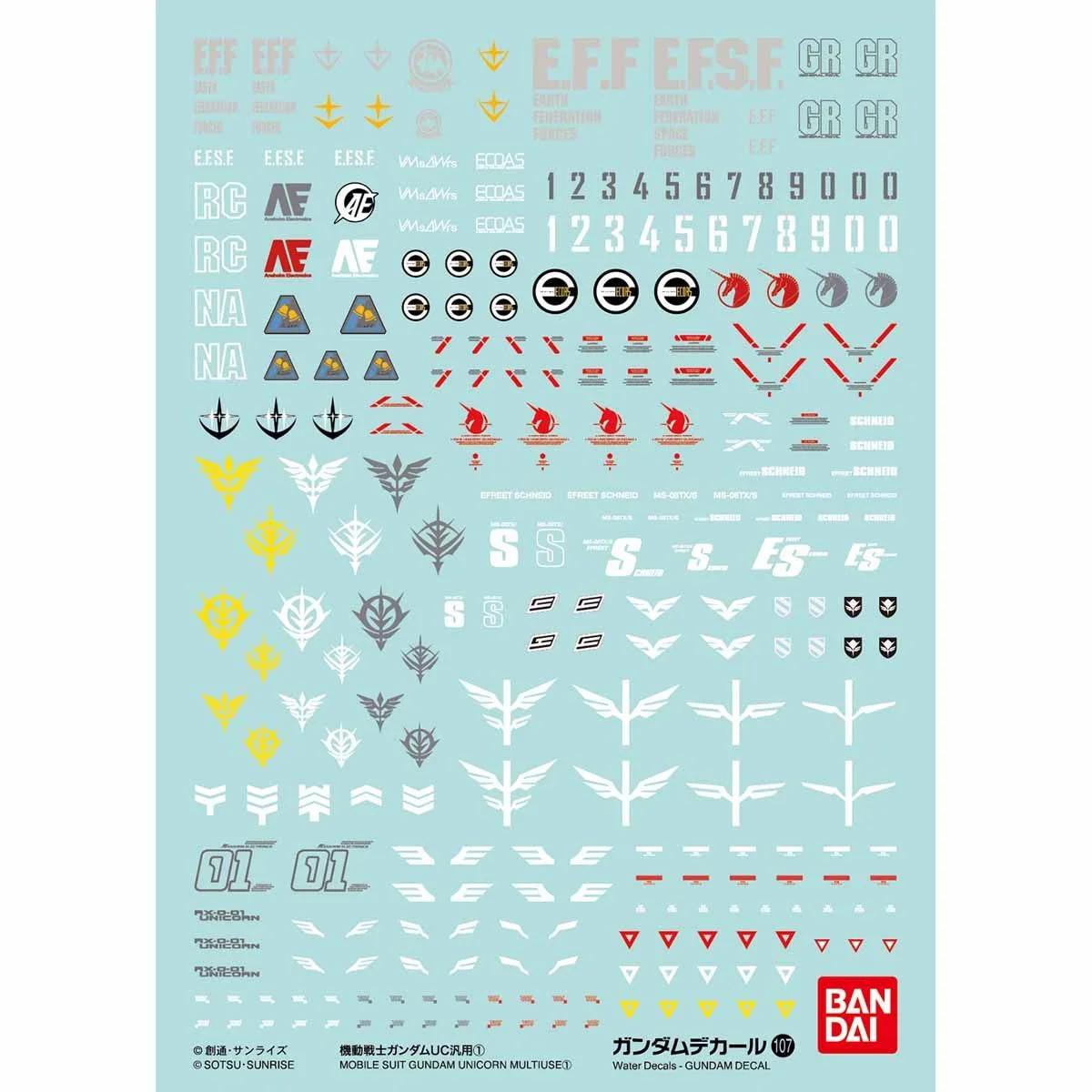 Bandai GD-107 UC Decal — official product photo 1