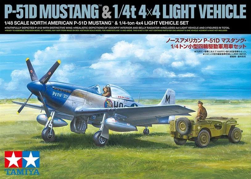 Tamiya 1/48 P-51D US Na Mustang W 4x4 Lt Veh Model Kit — box art