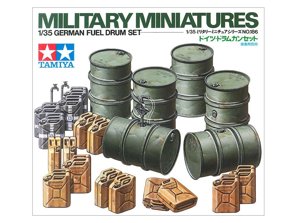 Tamiya 1/35 German Fuel Drum Set Model Kit — official product photo 1