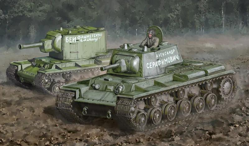 Italeri 1/56 Kv1 Kv2 Tank W Driver Model Kit — official product photo 1