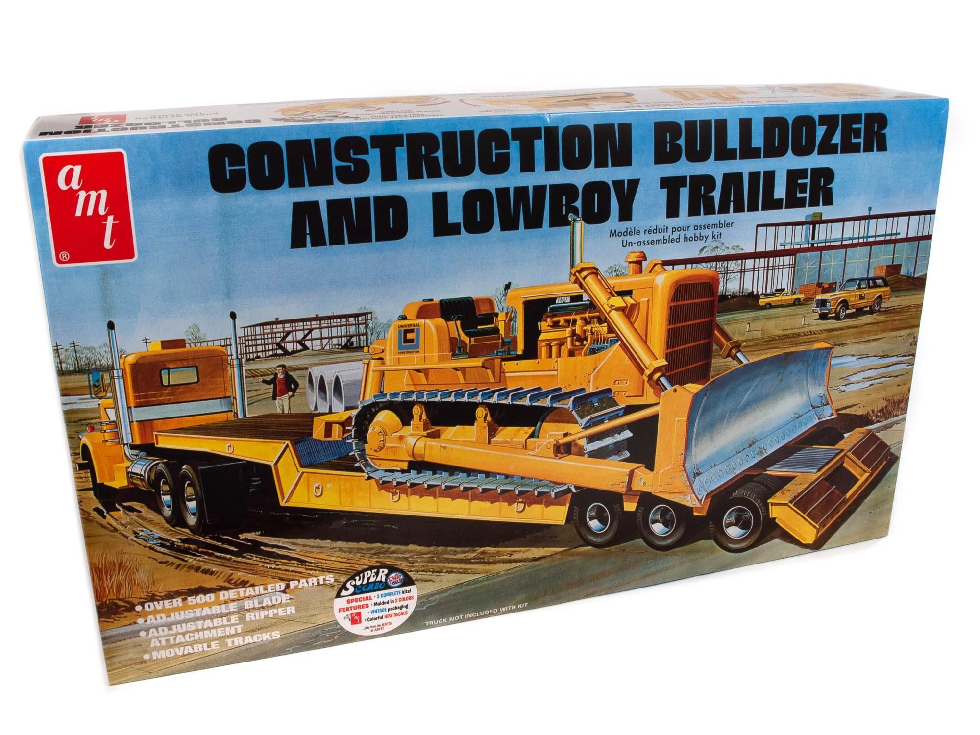 AMT Lowboy Trailer Bulldozer Model Kit — official product photo 1